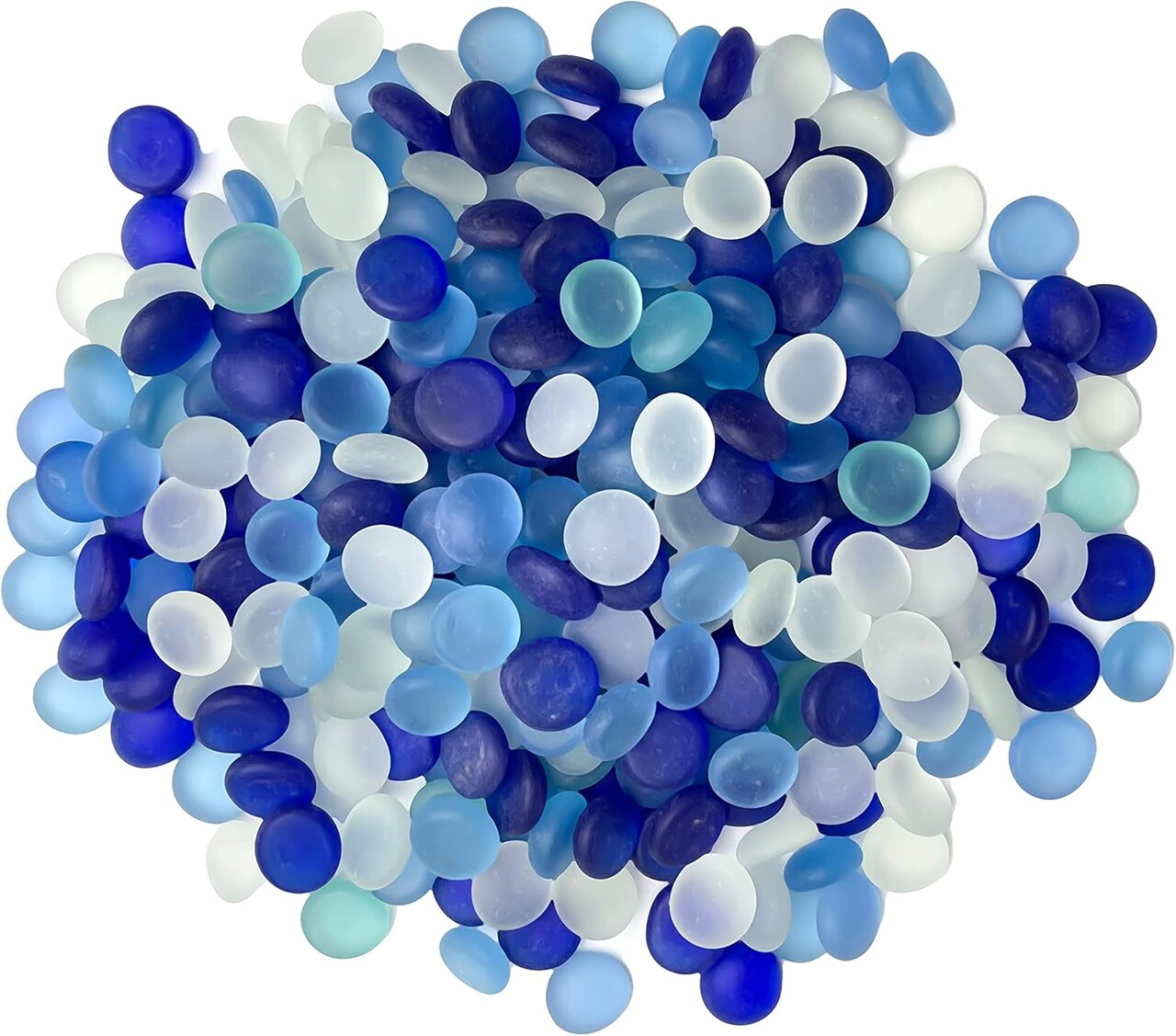 Flat Marbles Vase Filler - 3 Lb (315 pcs) Cobalt Aqua & White Glass Pebble Vase - Clear Glass Stones for Vases - Flat Glass Marble for craft and Home décor - Aquarium Glass Marble filler